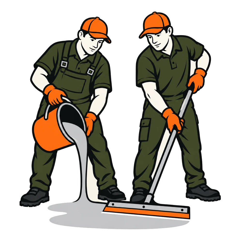 EpoxyCrew illustration of two installers pouring and spreading epoxy